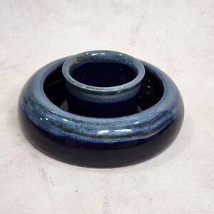 Tumbleweed Pottery Cobalt Blue Circle Round Double Vase Candle Holder